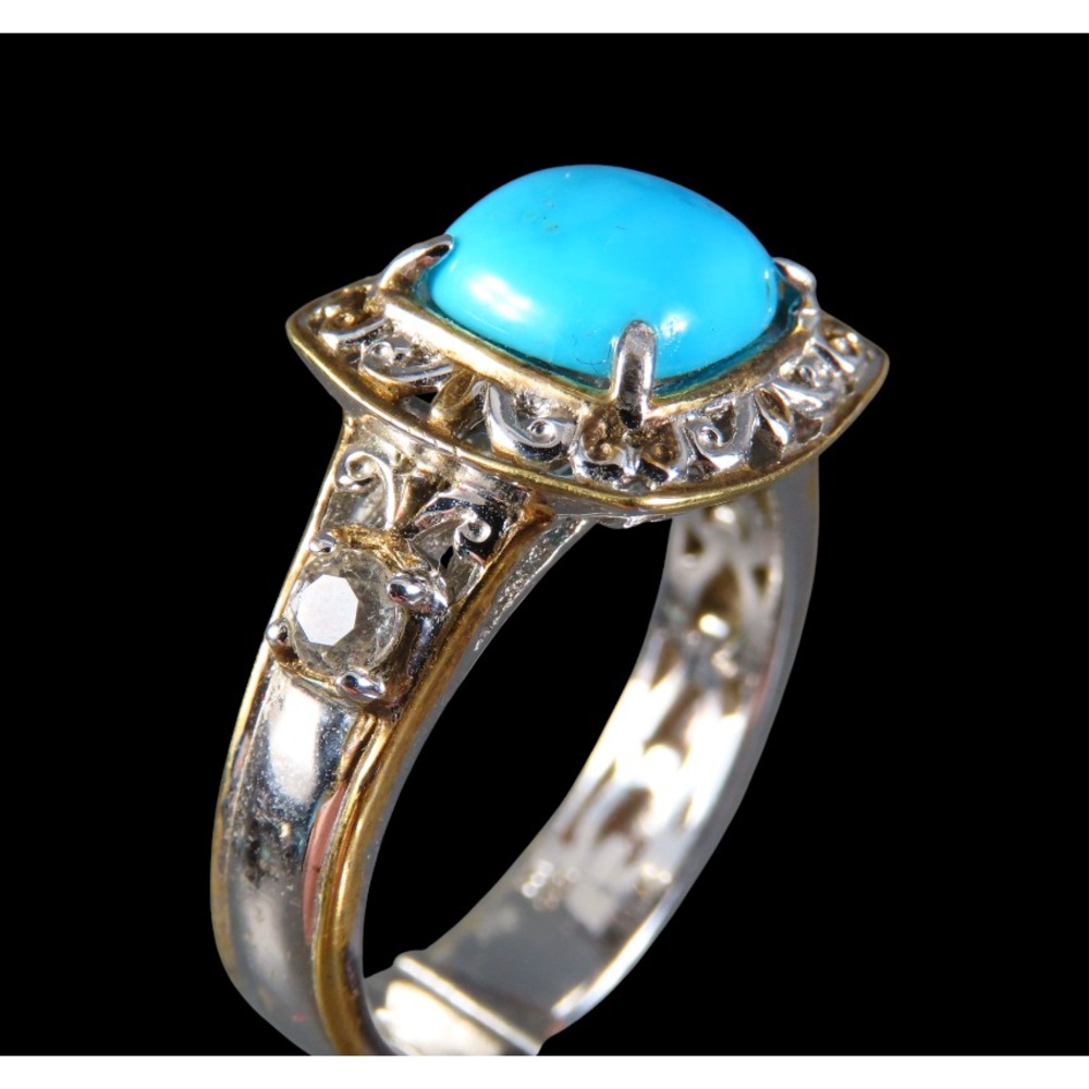MICHAEL VALITUTTI NH Sterling Silver w/Gold Ring TURQUOISE Scroll Halo Topaz 8